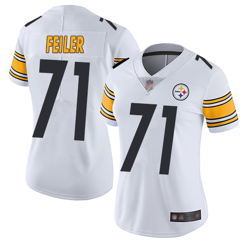 Women Pittsburgh Steelers Football 71 Limited White Matt Feiler Road Vapor Untouchable Nike NFL Jersey